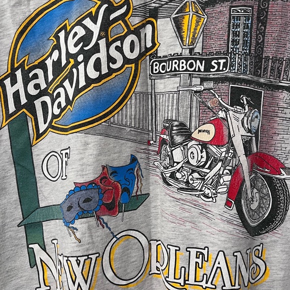 Vintage Harley Davidson New Orleans Bourbon Street Mardi Gras T-Shirt - Picture 1 of 10